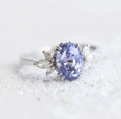 S925 Rose Gold Oval Lavender Sapphire Side Cz Engagement Promise Ring Elegant Jewelry