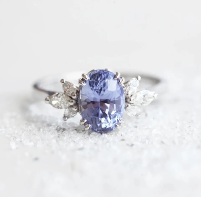 S925 Rose Gold Oval Lavender Sapphire Side Cz Engagement Promise Ring Elegant Jewelry