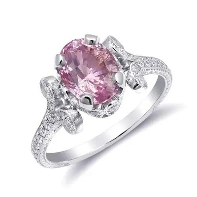2.11 Carats S925 Sterling Silver Natural Pink Sapphire Cz Ring Moissanite Engagement