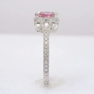 2.11 Carats S925 Sterling Silver Natural Pink Sapphire Cz Ring Moissanite Engagement
