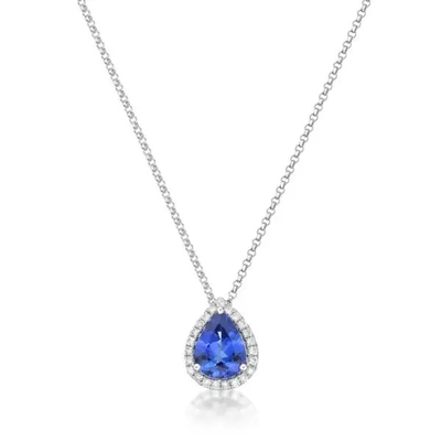 925 Sterling Silver Elegant Sapphire CZ Necklace Simple Design Prefer For Women Gift