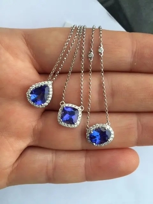 925 Sterling Silver Elegant Sapphire CZ Necklace Simple Design Prefer For Women Gift
