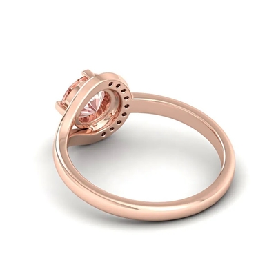 Rose Gold Plated Round Cut Natural Pink Morganite In Center Silver Ring Band S925