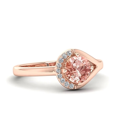 Rose Gold Plated Round Cut Natural Pink Morganite In Center Silver Ring Band S925