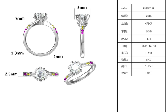 1.30CT White Moissanite  And  Sapphire Platineve Diamonds Jewelry  Engagement Women Ring