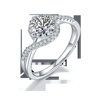 Simple Arrival S925 Bright Setting Women Infinity Round Cut Moissanite Ribbon Twist Wedding Engagement Ring