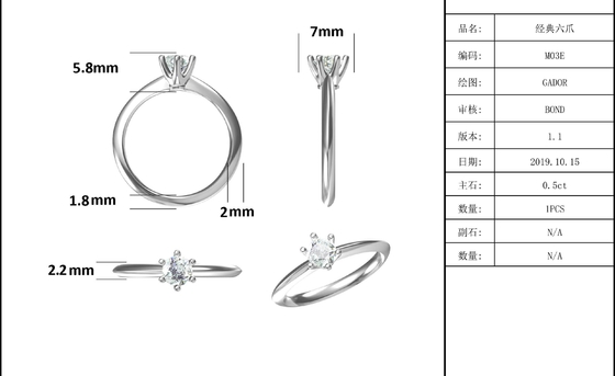 9K with Silver Ring cut White Moissanite Diamond Minimalist Wedding Jewelry