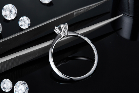 9K with Silver Ring cut White Moissanite Diamond Minimalist Wedding Jewelry