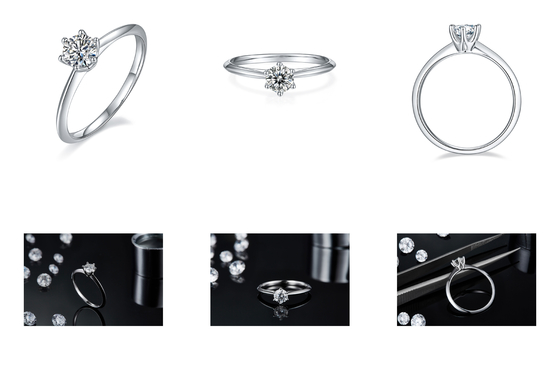 9K with Silver Ring cut White Moissanite Diamond Minimalist Wedding Jewelry