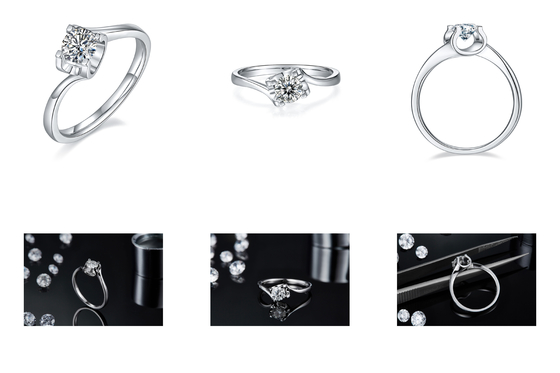 9K with Silver Ring Trapezoidal White Moissanite Diamond Minimalist Wedding Jewelry