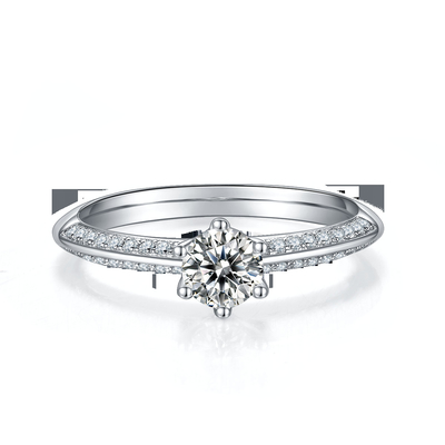 White Moissanite  And  Sapphire Platineve Diamonds Jewelry  Engagement Women Ring