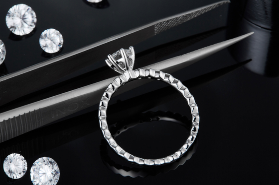 1.16CTW Wavilion Design White Moissanite  And  Sapphire Platineve Diamonds Jewelry  Engagement  For Women Ring