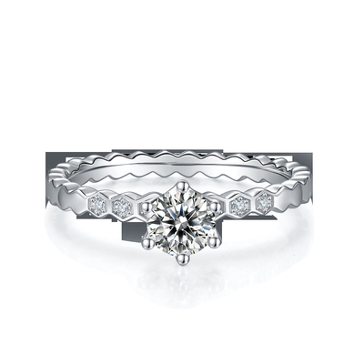 1.16CTW Wavilion Design White Moissanite  And  Sapphire Platineve Diamonds Jewelry  Engagement  For Women Ring