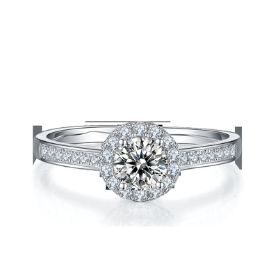 Main Stone Round Pattern Cut 9k Moissanite 925 Silver Women Ring