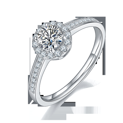 Main Stone Round Pattern Cut 9k Moissanite 925 Silver Women Ring