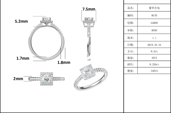 White Grandeur Custom  Square Design Moissanite Diamonds Pave Engagement  For Women Ring