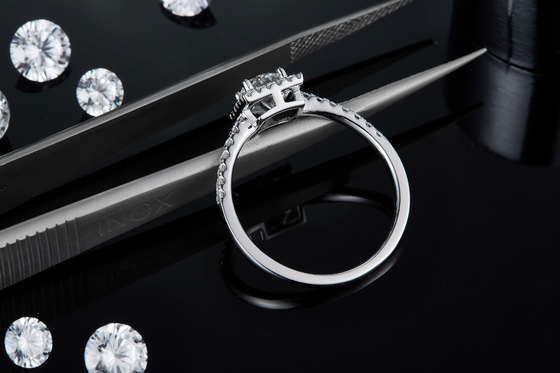 White Grandeur Custom  Square Design Moissanite Diamonds Pave Engagement  For Women Ring