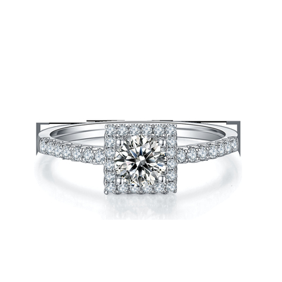White Grandeur Custom  Square Design Moissanite Diamonds Pave Engagement  For Women Ring