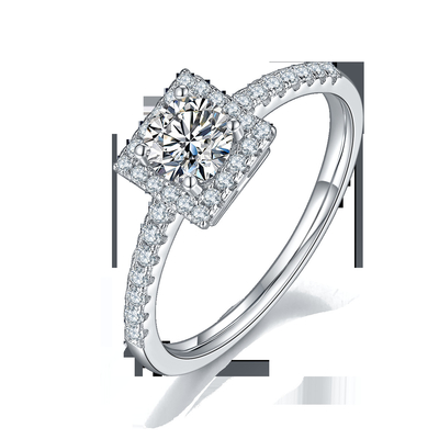 White Grandeur Custom  Square Design Moissanite Diamonds Pave Engagement  For Women Ring
