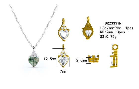 925 Silver Raw Simple Fine Green Moss Crystal Agate Jewelry Complete Wedding Necklace For Sale