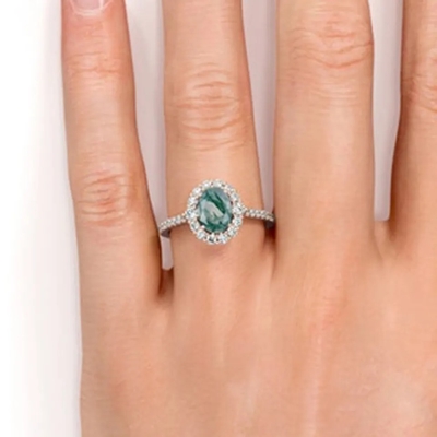 Unique S925 Rose Gold Plated Round Cut White CZ Jewelry Natural Moss Agate Rings Top Quality Design Factory Ring