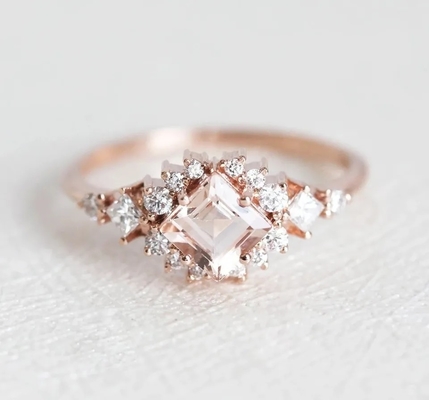 925 Sterling Silver Fascination Pretty Rose Gold Plated Fine Sparkling Morganite Halo Ring Set