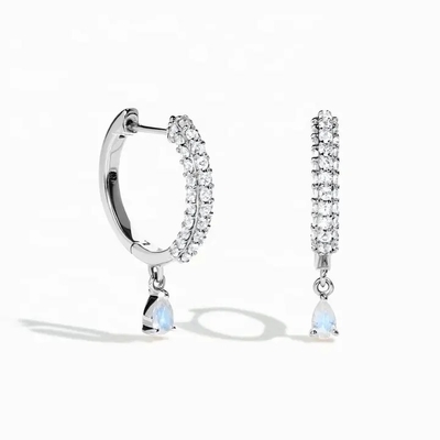 Rose Gold Plated 925 Sterling Silver Rainbow Moonstone Earrings Baguette cut Natural Moonstone Stud Earring Jewelry