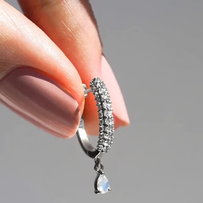 Rose Gold Plated 925 Sterling Silver Rainbow Moonstone Earrings Baguette cut Natural Moonstone Stud Earring Jewelry