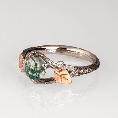 925 Silver Green Round Shaped Moss Crystal Meaning Agate Jewelry For Sale Unique Wedding Ring