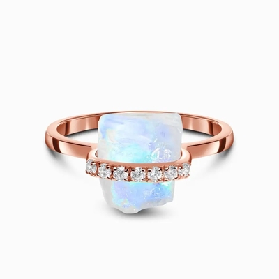 925 Sterling Silver Natural Raw Stone Moonstone Gemstone Jewelry Wedding Engagement Ring