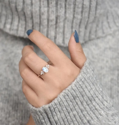 Rose gold Women 925 Sterling Silver Bridal Marquise Jewelry Faceted Oval cut Moonstone Engagement Ring For Women