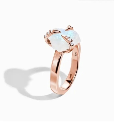 Trendy Jewelry Raw Moonstone Ring Sterling Silver 925 Irregular Three Prongs Women Jewelry
