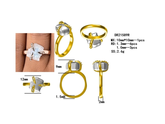 Trendy Jewelry Raw Moonstone Ring Sterling Silver 925 Irregular Three Prongs Women Jewelry