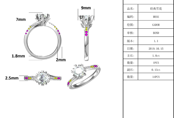 1.30CT White Moissanite  And  Sapphire Platineve Diamonds Jewelry  Engagement Women Ring