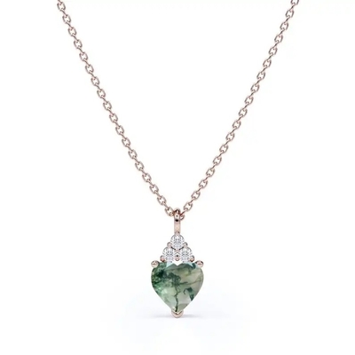 Raw Simple Fine Green Moss Agate Crystal Necklace 925 Silver Complete Wedding