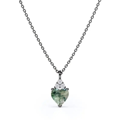 Raw Simple Fine Green Moss Agate Crystal Necklace 925 Silver Complete Wedding