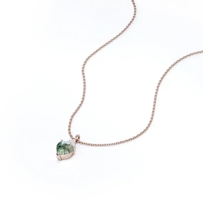 Raw Simple Fine Green Moss Agate Crystal Necklace 925 Silver Complete Wedding