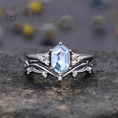 Engagement 925 Sterling Silver Hexagon Cut Natural Quartz Ring Real Green Moss Agate