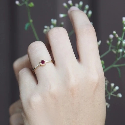 Gift Sterling Silver Natural Ruby Hexagon Minimal Engagement Ring Dainty Unique