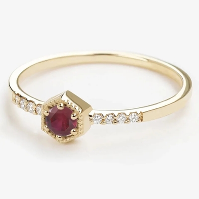 Gift Sterling Silver Natural Ruby Hexagon Minimal Engagement Ring Dainty Unique