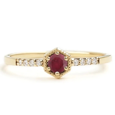 Gift Sterling Silver Natural Ruby Hexagon Minimal Engagement Ring Dainty Unique