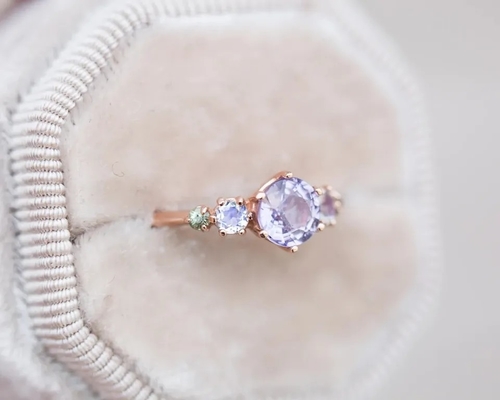 Natural Lavender Quartz Ring , 925 Sterling Silver Rose Gold Plated Five Stone Ring