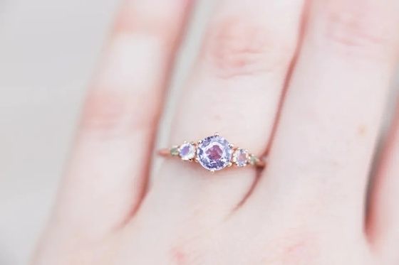 Natural Lavender Quartz Ring , 925 Sterling Silver Rose Gold Plated Five Stone Ring