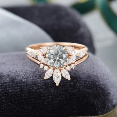 925 Silver Jewelry Moissanite Ring Rose Gold Gray Moissanite Engagement Ring Set Marquise Cut Bridal Ring