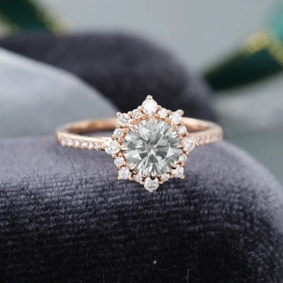 925 Silver Vintage Rose Gold Halo Gray Moissanite Ring 1ct Moissanite Anniversary Ring Wedding Ring