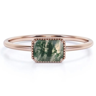 Vintage S925 Sterling Silver Rose Gold Plated Jewelry Green Moss Agate Raw Ring Fine Quality Factory Jewelry