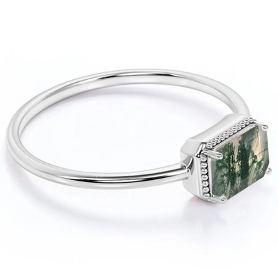 Vintage S925 Sterling Silver Rose Gold Plated Jewelry Green Moss Agate Raw Ring Fine Quality Factory Jewelry
