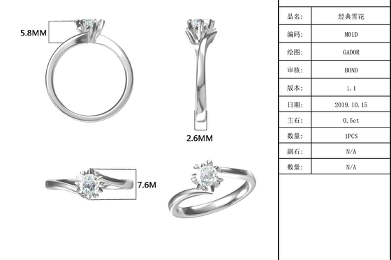 Lady 9k Round 7.5mm Moissanite Silver Ring Open Fashion Grandeur Jewelry