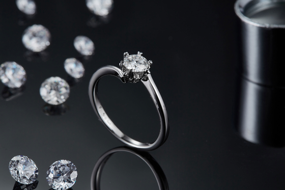 Lady 9k Round 7.5mm Moissanite Silver Ring Open Fashion Grandeur Jewelry