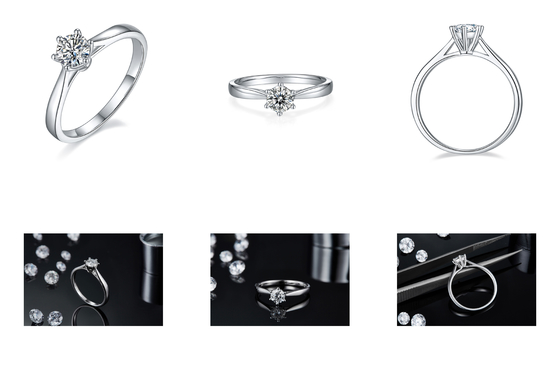Minimalist Wedding Jewelry 9K Silver Ring Round Cut White Moissanite CZ